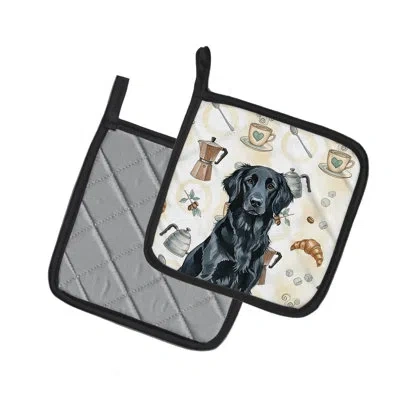 Caroline's Treasures Black Flat-coated Retriever Coffee Bar Pair Of Pot Holders In Multicolor