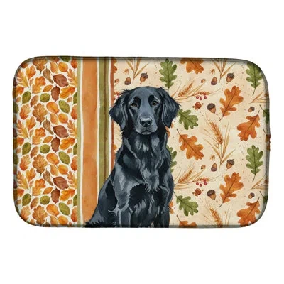 Caroline's Treasures Black Flat-coated Retriever Heirloom Fall Dish Drying Mat In Natural