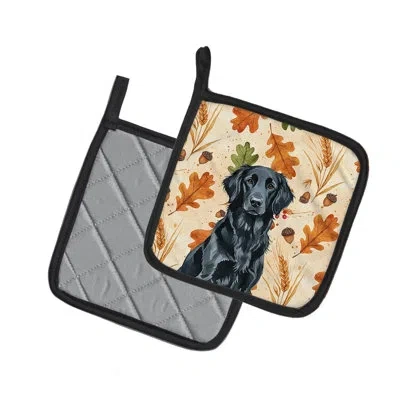 Caroline's Treasures Black Flat-coated Retriever Heirloom Fall Pair Of Pot Holders In Multicolor