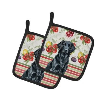 Caroline's Treasures Black Flat-coated Retriever Vegetables Pair Of Pot Holders In Multicolor