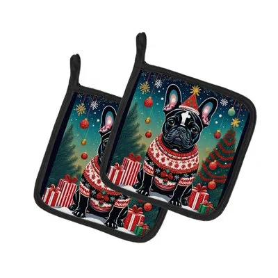 Caroline's Treasures Black French Bulldog Christmas Pair Of Pot Holders In Multicolor