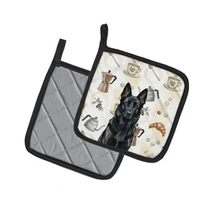 Caroline's Treasures Black German Shepherd Coffee Bar Pair Of Pot Holders In Multicolor