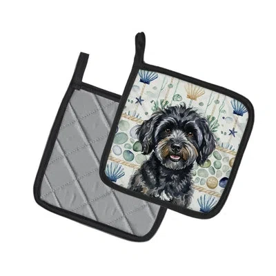 Caroline's Treasures Black Havanese Coastal Sea Glass Pair Of Pot Holders In Multicolor