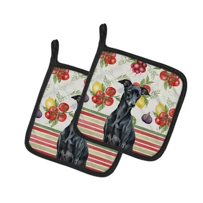 Caroline's Treasures Black Italian Greyhound Vegetables Pair Of Pot Holders In Multicolor