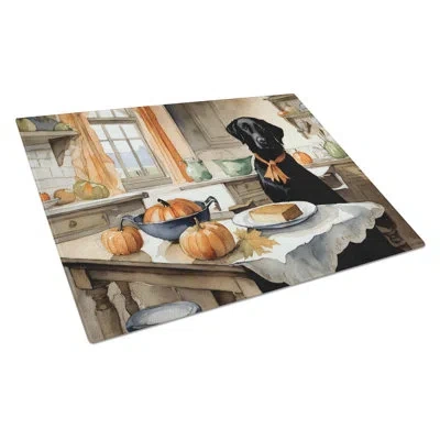 Caroline's Treasures Black Lab Fall Kitchen Pumpkins Glass Cutting Board Large
