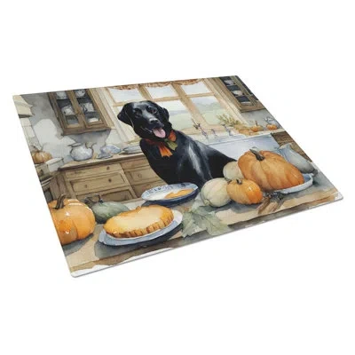 Caroline's Treasures Black Lab Fall Kitchen Pumpkins Glass Cutting Board Large
