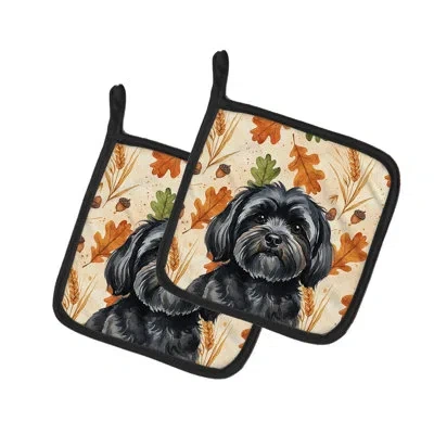 Caroline's Treasures Black Lhasa Apso Heirloom Fall Pair Of Pot Holders In Multicolor
