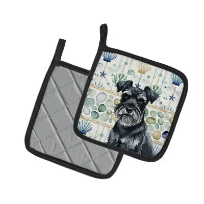 Caroline's Treasures Black Miniature Schnauzer Coastal Sea Glass Pair Of Pot Holders In Multicolor