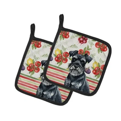 Caroline's Treasures Black Miniature Schnauzer Vegetables Pair Of Pot Holders In Multicolor