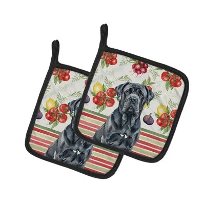 Caroline's Treasures Black Neapolitan Mastiff Vegetables Pair Of Pot Holders In Multicolor