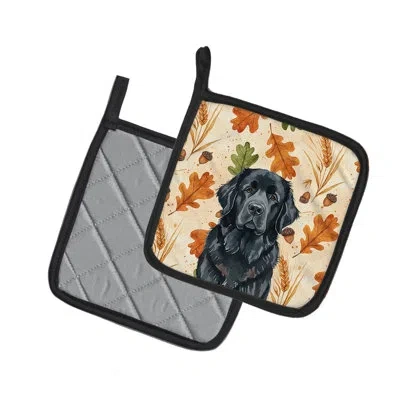 Caroline's Treasures Black Newfoundland Heirloom Fall Pair Of Pot Holders In Multicolor