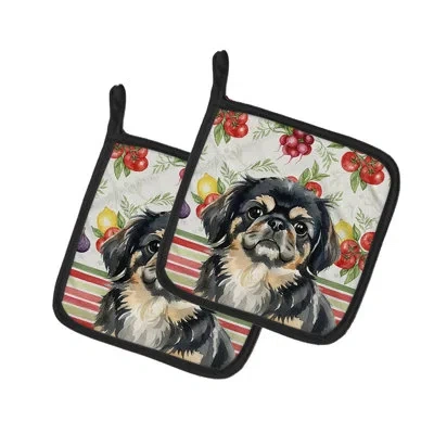Caroline's Treasures Black Pekingese Vegetables Pair Of Pot Holders In Black,tan