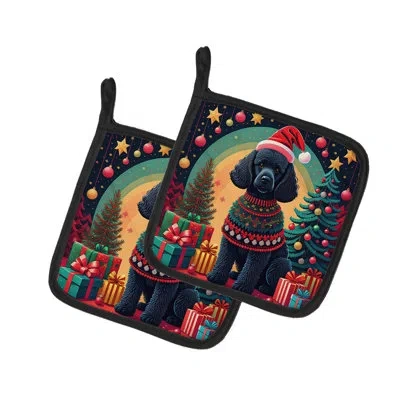Caroline's Treasures Black  Poodle Christmas Pair Of Pot Holders In Multicolor