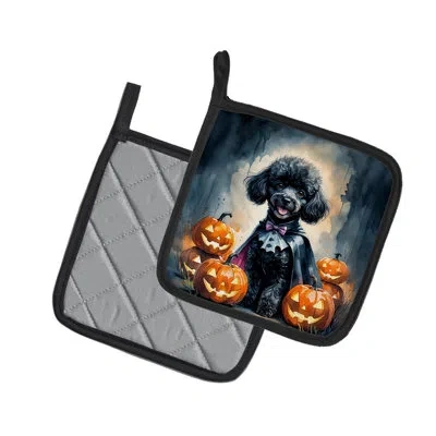 Caroline's Treasures Black Poodle Puppy Halloween Pair Of Pot Holders In Multi
