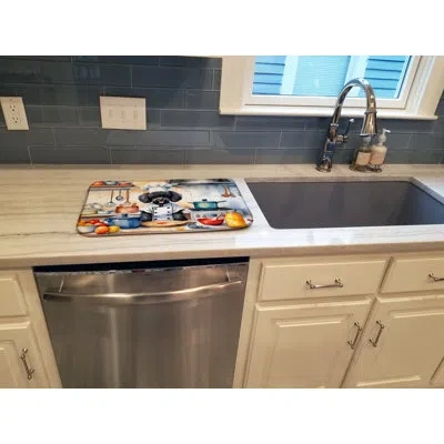 Caroline's Treasures Black Poodle The Chef Dish Drying Mat In Natural