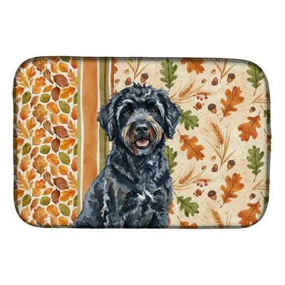Caroline's Treasures Black Portuguese Water Dog Heirloom Fall Dish Drying Mat In Natural