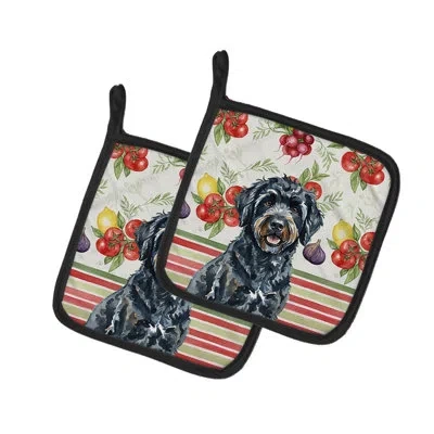 Caroline's Treasures Black Portuguese Water Dog Vegetables Pair Of Pot Holders In Multicolor