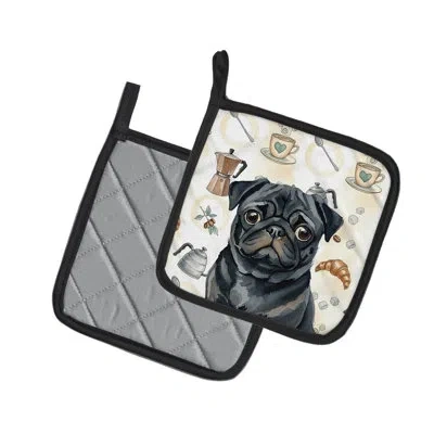 Caroline's Treasures Black Pug Coffee Bar Pair Of Pot Holders In Multicolor