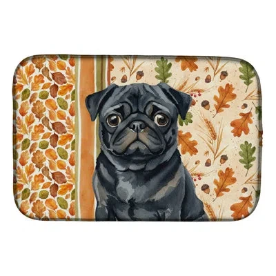 Caroline's Treasures Black Pug Heirloom Fall Dish Drying Mat In Natural
