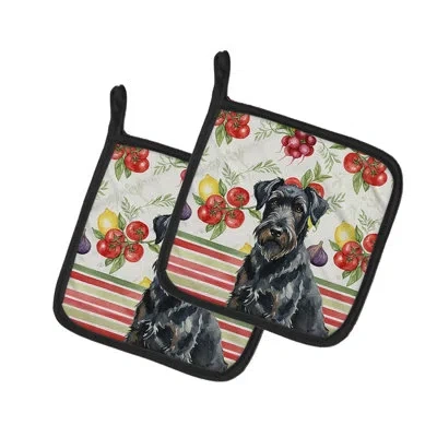 Caroline's Treasures Black Russian Terrier Vegetables Pair Of Pot Holders In Multicolor