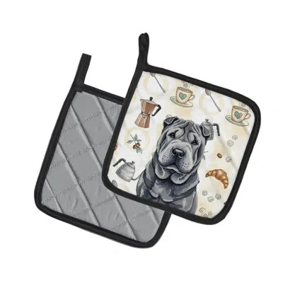 Caroline's Treasures Black Shar Pei Coffee Bar Pair Of Pot Holders In Multicolor