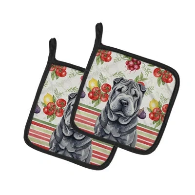 Caroline's Treasures Black Shar Pei Vegetables Pair Of Pot Holders In Multicolor