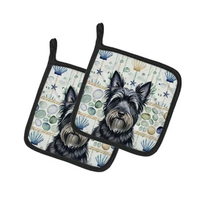 Caroline's Treasures Black Skye Terrier Coastal Sea Glass Pair Of Pot Holders In Multicolor
