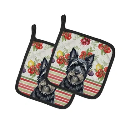Caroline's Treasures Black Skye Terrier Vegetables Pair Of Pot Holders In Multicolor