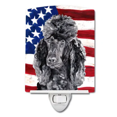 Caroline's Treasures Black Standard Poodle With American Flag Usa Ceramic Night Light In Multi