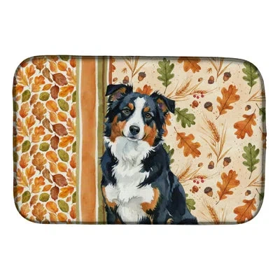 Caroline's Treasures Black Tri American Shepherd Heirloom Fall Dish Drying Mat In Natural