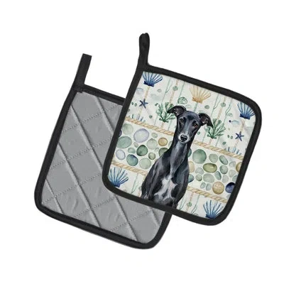 Caroline's Treasures Black Whippet Coastal Sea Glass Pair Of Pot Holders In Multicolor