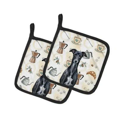 Caroline's Treasures Black Whippet Coffee Bar Pair Of Pot Holders In Multicolor