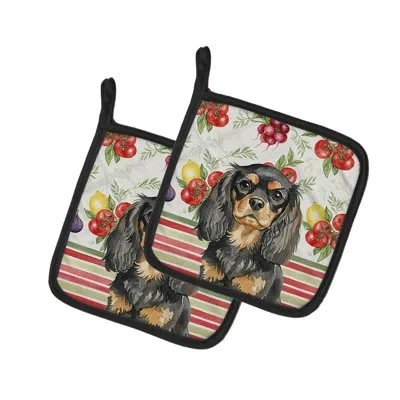 Caroline's Treasures Blenheim English Toy Spaniel Vegetables Pair Of Pot Holders In Black,tan