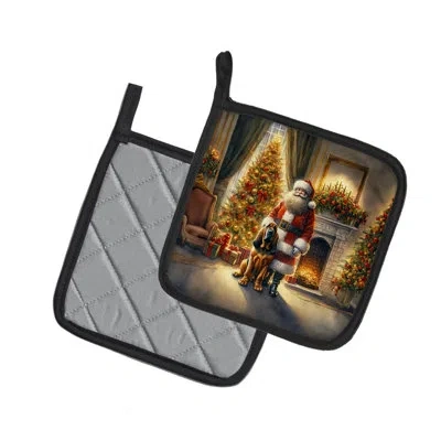 Caroline's Treasures Bloodhound And Santa Claus Pair Of Pot Holders In Multicolor
