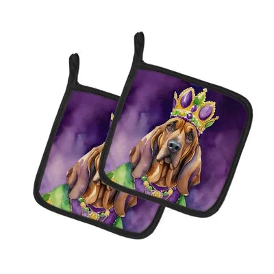 Caroline's Treasures Bloodhound King Of Mardi Gras Pair Of Pot Holders In Multicolor
