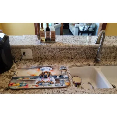 Caroline's Treasures Bloodhound The Chef Dish Drying Mat In Natural
