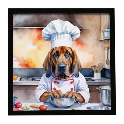 Caroline's Treasures Bloodhound The Chef Framed Metal Print In Multicolor