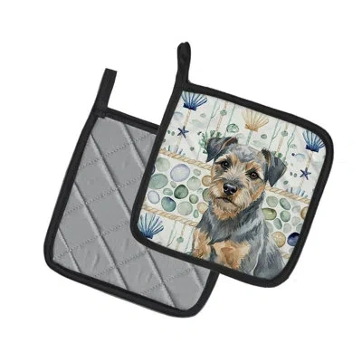 Caroline's Treasures Blue And Tan Border Terrier Coastal Sea Glass Pair Of Pot Holders In Multicolor