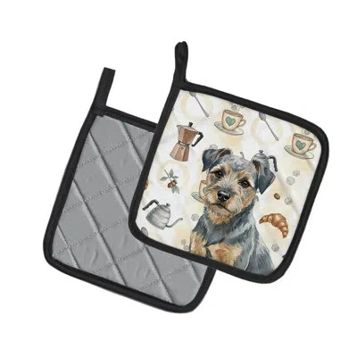 Caroline's Treasures Blue And Tan Border Terrier Coffee Bar Pair Of Pot Holders In Multicolor