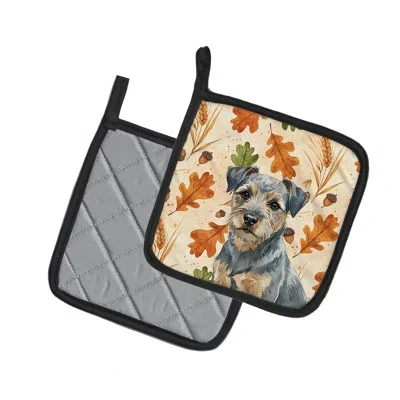 Caroline's Treasures Blue And Tan Border Terrier Heirloom Fall Pair Of Pot Holders In Multicolor