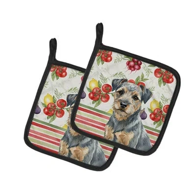 Caroline's Treasures Blue And Tan Border Terrier Vegetables Pair Of Pot Holders In Multicolor