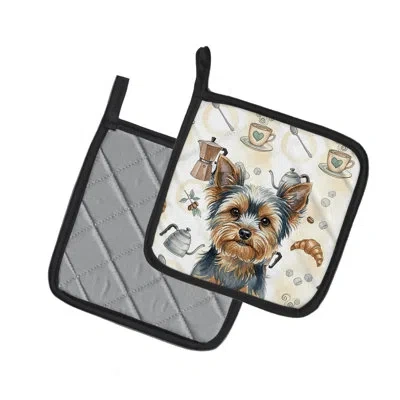Caroline's Treasures Blue And Tan Yorkshire Terrier Coffee Bar Pair Of Pot Holders In Multicolor