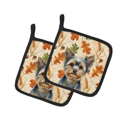 Caroline's Treasures Blue And Tan Yorkshire Terrier Heirloom Fall Pair Of Pot Holders In Multicolor