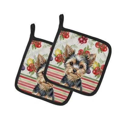 Caroline's Treasures Blue And Tan Yorkshire Terrier Vegetables Pair Of Pot Holders In Black,tan