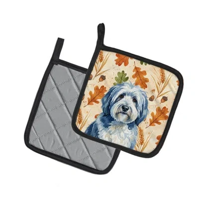 Caroline's Treasures Blue And White Old English Sheepdog Heirloom Fall Pair Of Pot Holders In Multicolor