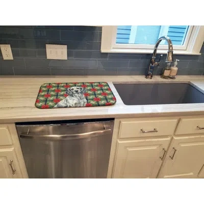 Caroline's Treasures Blue Belton English Setter Christmas Poinsettias Dish Drying Mat In Natural