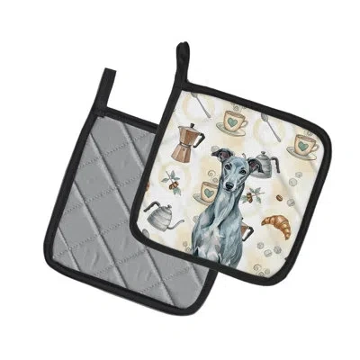 Caroline's Treasures Blue Brindle Greyhound Coffee Bar Pair Of Pot Holders In Multicolor