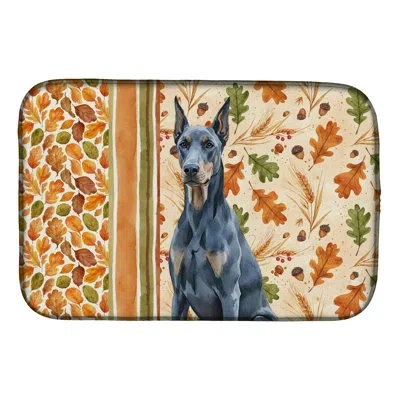 Caroline's Treasures Blue Doberman Pinscher Heirloom Fall Dish Drying Mat In Natural