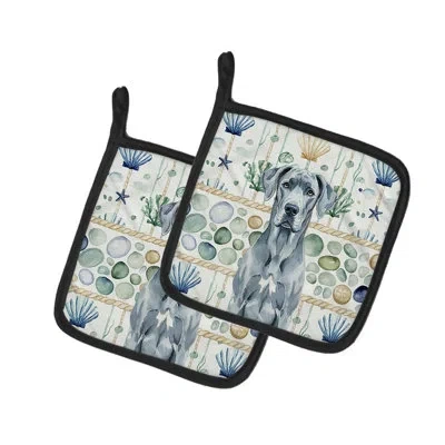 Caroline's Treasures Blue Great Dane Coastal Sea Glass Pair Of Pot Holders In Multicolor