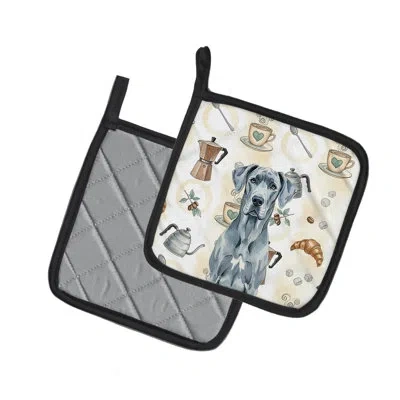 Caroline's Treasures Blue Great Dane Coffee Bar Pair Of Pot Holders In Multicolor